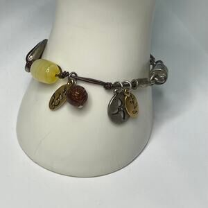Chico's beaded bracelet mixed metals brown cord magnetic closure costume jewelry